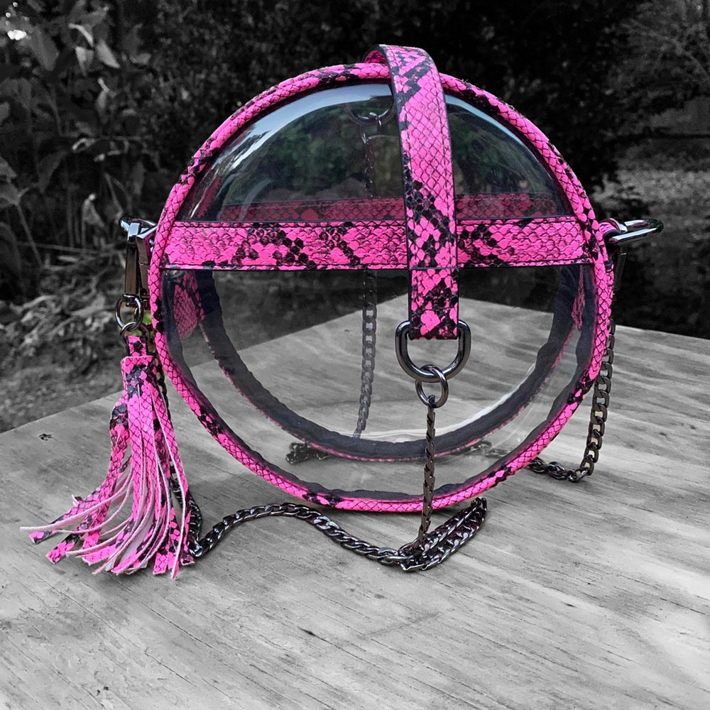 Stylish Pink Snake Print Clear Crossbody Bag